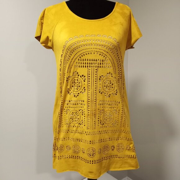 STELLA MORGAN MUSTARD TUNIC SHIFT DRESS ARTISAN WOMEN SIZE L - Picture 1 of 11